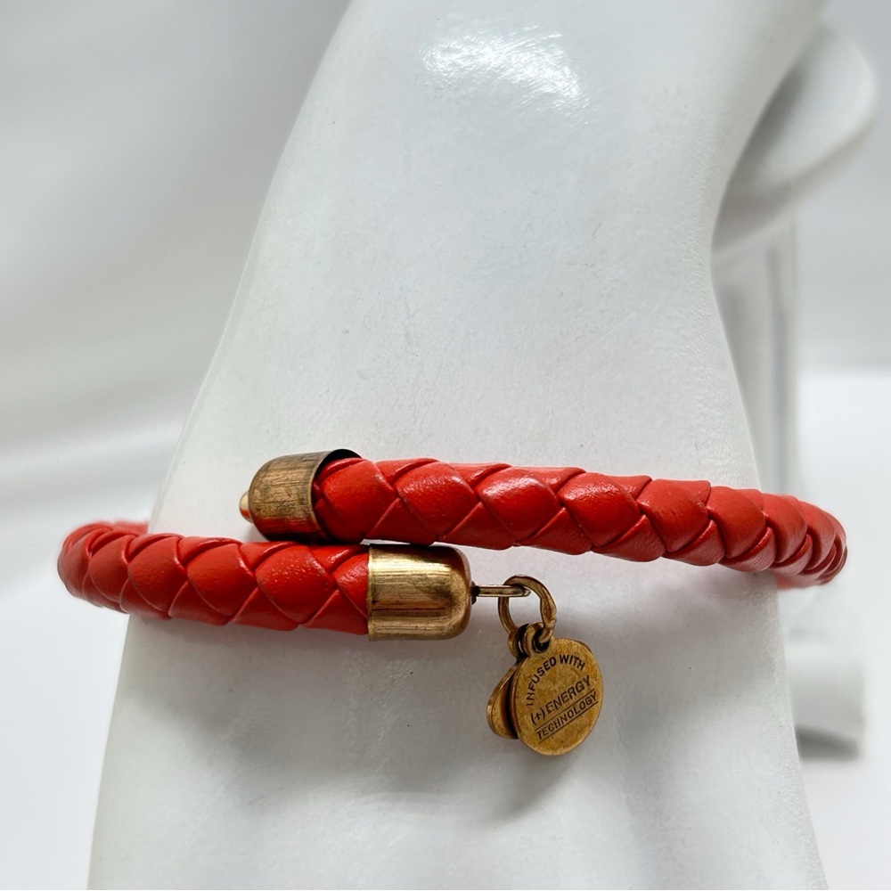 Alex And Ani, Vintage 66, Braided Leather Bracelet, Red/Orange, Stretch